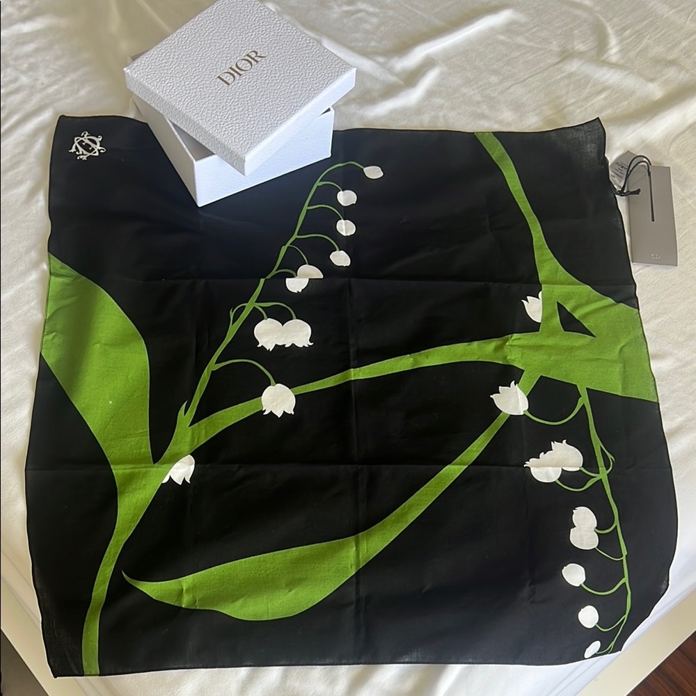 Dior Black and Green Floral Scarf